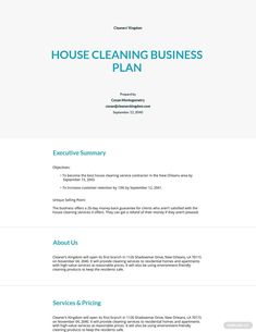 the house cleaning business plan is shown in blue and green, as well as an image of