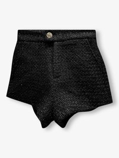 Introducing aspin shorts, cut from premium tweed fabric. Metal buttons add flair to these women's shorts, perfect for a casual yet stylish look. Featuring comfort and versatility for any occasion.