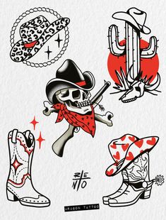 an image of cowboy tattoos on paper