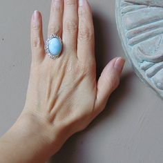 Sterling Silver Larimar Ring Size 6.25 Elegant Blue Larimar Turquoise Ring, Elegant Blue Larimar Rings, Handmade Blue Larimar Jewelry, Blue Larimar Opal Ring, Elegant Turquoise Larimar Ring As Gift, Blue Larimar Cabochon Rings, Turquoise Larimar Ring Gift, Larimar Turquoise Ring Gift, Gift Turquoise Larimar Ring