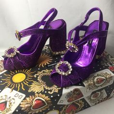 $1195 Amazing ! Dolce & Gabbana Heels Sandals 35 (Us 5) Purple Sparkle , Pearls And Crystals. Brand New With Box. Size Approximately Us 4.5-5 . Please Check Measurements. Photos Are Part Of Description. Thank You For Looking. Luxury Purple Open Toe Sandals, Luxury Purple Sandals With Open Heel, Luxury Purple Open Heel Heels, Luxury Purple Evening Sandals, Luxury Purple Heels With Heel Strap, Designer Purple Open Toe Heels, Elegant Purple Party Sandals, Elegant Purple Sandals For Party, Luxury Purple Round Toe Sandals