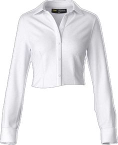 Trendy Fitted Button-up Shirt, Fitted Solid Color Blouse With Placket, Fitted Button-up Blouse With Placket, Chic Fitted Cropped Shirt With Collar, White Stretch Tops With Button Closure, White Stretch Tops With Buttons, White Stretch Top With Button Closure, White Stretch Top With Buttons, Plain White Elegant Shirt