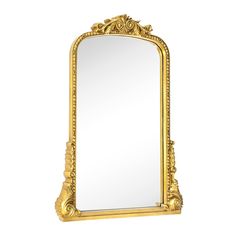 an ornate gold framed mirror against a white background