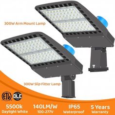 two led flood lights are shown with different lighting types and colors on the same light