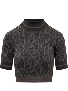 86% Viscose, 12% Polyester, 2% Polyamide Detail: 80% Polyester, 10% Elastane, 10% Polyamide Angels Logo, Monogram Prints, Knitted Top, Top Designer Brands, Palm Angels, Urban Chic, Jersey Top, High End Fashion, The Palm