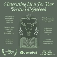 an info sheet with the text interesting ideas for your writer's notebook