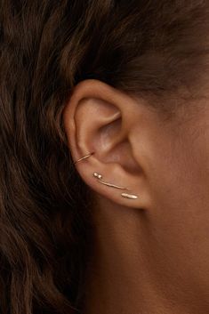 Stick Wisp Earring - Single – WWAKE Minimalist Multiple Ear Piercings, Sterling Silver Huggie Earrings, Flat Back Earrings Gold, Minimalist Earring Stack, Wedding Earring Stack, Earring Constellation, Delicate Ear Piercings, Earring Inspo Ears, Elegant Ear Piercings