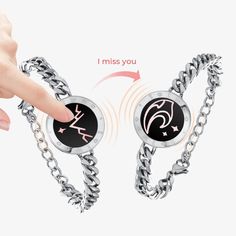 Mountain&Sea Touch Bracelets with Cuban Chain(Silver+Silver) – totwoo Totwoo Bracelet, Couples Jewellery, Love Vibration, Long Distance Relationship Bracelets, Couples Long Distance, Long Distance Bracelets, Bracelet For Couples, Airplane Pillow, Bracelets For Couples