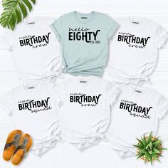 80th Birthday Shirt, 80th birthday vacation tee, 80 birthday party shirt, Birthday crew shirt, 80 birthday squad Shirt,80 birthday men women Hello! Thank you for supporting small businesses. My main priority here is the satisfaction of my customers.   If you want to see this design on the SWEATSHIRT you can buy it from the link below.https://etsy.me/3LS0Viz T-shirts are comfortable cut. I recommend checking the size and color charts before placing your order. If you want a text on the back of yo 30th Birthday Group Shirts, Casual Number Print T-shirt For Birthdays, Casual Name Print T-shirt For Anniversary, Casual T-shirt With Name Print For Anniversary, Relaxed Fit T-shirt With Name Print For Birthday, White Relaxed Fit T-shirt For Birthday, Custom Print Relaxed Fit T-shirt For Birthday, 30th Birthday Shirts For Women, 30 Birthday Party