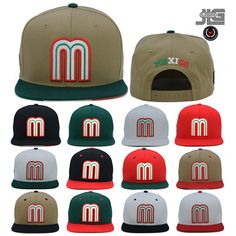 "Thank you for shopping at JLGUSA Show your support for Mexico with this new snapback hat featuring the Mexican flag embroidered in 3D and the letter \"M\" on the side. The hat is made of cotton fabric, making it breathable and durable. The flat brim and adjustable snapback closure ensure a comfortable fit for everyone, while the hat's solid pattern and casual style make it perfect for any occasion. This hat is a must-have for any fan of Mexico, sports, or flags. Wear it during the summer, fall, or spring to show off your patriotism and love for this beautiful country. Get your hands on this snapback hat and elevate your style today! GREAT VALUE - WITH FAST SHIPPING All Hats are shipped in a BOX" Embroidery Mexican, M Embroidery, The Letter M, 3d M, Mexican Flags, Mexican Flag, Snapback Caps, Hat Box, Letter M