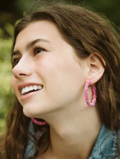 Add a little sparkle and shine in our ultra lightweight rainbow glitter hoops. Also available in pink glitter. All that glitters 💫 Pink Beaded Hoop Earrings For Party, Spring Pink Hoop Earrings, Pink Hoop Earrings For Spring, Pink Glitter Jewelry For Gift, Pink Hoop Jewelry For Summer, Cute Small Hoop Pink Earrings, Trendy Sparkling Hoop Earrings, Cute Small Pink Hoop Earrings, Glitter Hoop Earrings Gift