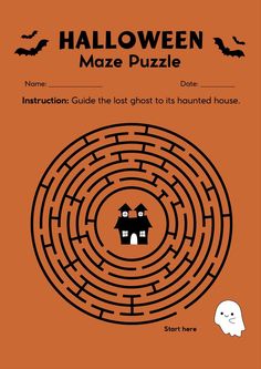 an orange book cover with a maze in the middle and a house on it's side