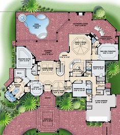 this is an artist's rendering of the main floor plan for these luxury home plans