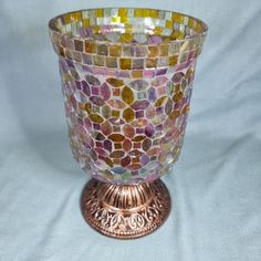 Multicolor Mosaic Glass Candle Holder /Vase India #37117 Glass Candle Holder, Vase Candle Holder, Glass Candle Holders, Glass Candle, Mosaic Glass, Candle Holder, Candle Holders, Mosaic, Vase