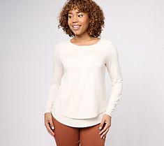 Feelin' a little fancy? Double down on that vibe with this double layer jersey knit top. The curved bottom hem includes an extra panel that turns this wardrobe builder into something a bit more sensational. From the Joan Rivers Classics Collection.