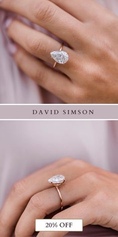 a woman's hand with a diamond ring on it and the words david simpson written in