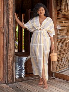 Plus Size Gabriella Striped Maxi Dress | Fashion to Figure Plus Vacation Outfits, Casual Birthday Outfit Summer, Summer Dresses For Curvy Women, Plus Size Summer Outfits Black Women, Ibiza Fits, Peace Era, Plus Size Vacation Outfits, Trendy Plus Size Outfits, Vacation Outfits Plus Size