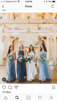 the bride and her bridesmaids are posing for pictures