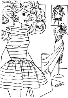 a black and white drawing of a woman in a dress