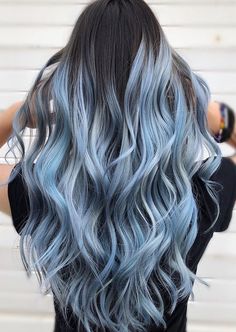 Black Hair With Beautiful Highlights Ideas Blue And Grey Hair, Blue Hair Highlights, Grey Hair Wig, Blue Ombre Hair, Cute Hair Colors, Brand Ideas, Hair Color Purple, Pretty Hair Color, Hair Color Blue