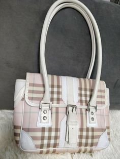 100% Authentic Burberry Coated Canvas Top Handle Briefcase Check Bag Shoulder White Pink Purse! Good condition! Has marks on canvas and leather parts from daily use! Please look all fotos!  Bag size 9.5" x 7.5" x 2.5" NO RETURN *** Please see my description and pictures before bidding.         I describe all items as they are and also take sufficient pictures to show you the item you will be getting. I also respond immediately to all inquiries        *** Please do not leave negative feedback before contact us,We will try to solve any problem that might happen.        ***Shipping***  All Items shipped with tracking numbers   Delivery time 15-25 Days College Tailgate Outfit, Hype Logo, Totes Ideas, Burberry Pink, Pink Tartan, Burberry Coat, Authentic Bags, Vintage Burberry, Pink Purse