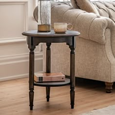 Classic Walnut Round Side Table – Solid Wood Construction & Lower Shelf - Art Cart Ideas, Dark Brown Side Table, Flat Aesthetic, Nancy Meyers Aesthetic, Smart Living Room, Brown Side Table, Bedside Table Ideas, Side Table Ideas, Round Wood Side Table