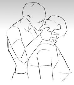 a drawing of a man holding a baby in his arms and kissing it's face