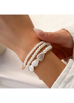 Color:White;Package Contents:3 X Bracelets;Occasion:Work; Elegant White Pearl Bracelet For Summer, Elegant White Bracelets For Summer, White Bracelets For Summer Party, White Summer Party Bracelets, White Beaded Bangle Bracelets For Party, White Bangle Bracelet For Spring, White Bangle Jewelry For Spring, Trendy White Beaded Bracelets For Party, Adjustable White Bracelets For Parties