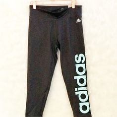 No Tags But Brand New. Adidas Crop Yoga Pants! Dark Grey With Aqua Blue Letters. Size M. Mid Rise, Moisture Wicking. Nwot (Cl) Casual Adidas Logo Pants For Workout, Casual Adidas Logo Workout Pants, Casual Adidas Workout Pants With Logo, Casual Adidas Pants For Workout, Adidas Stretch Workout Bottoms, Adidas Workout Pants Sportswear, Adidas Sportswear Pants For Workout, Adidas Logo Sportswear Pants For Workout, Adidas Stretch Bottoms For Gym