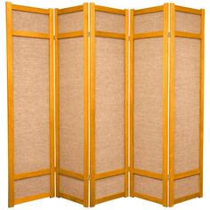 a room divider made out of wood and fabric with two panels on each side