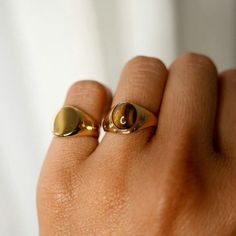 Round Signet Ring - Women's Rings - Someone & HerOwn Everyday Polished Dome Ring, Minimalist Rounded Jewelry With Shiny Finish, Modern Rounded Promise Ring Jewelry, Sleek Round Jewelry For Gift, Sleek Jewelry Gift, Timeless Everyday Yellow Gold Initial Ring, Sleek Ring Jewelry Gift, Sleek Round Band Jewelry As Gift, Sleek Ring Jewelry For Gift