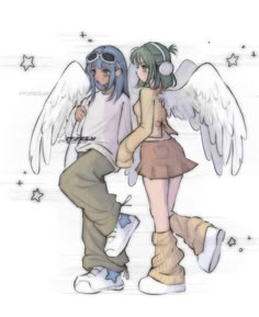 two people with wings standing next to each other