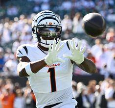 a football player catching a ball with his hands