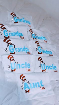 Customized Dr. Seuss family t-shirts, Christmas family shirt  Shirts are unisex size  The price listed is per shirt Do not iron on top of design *Copyright Notice* The listing price is for our creative services and the time spent designing and customizing. Any licensed images within this listing are free and not being sold; they maintain the copyright of their original respective owners. Item does not claim ownership or copyright to any of the characters, trademarks or images used in the design. Matching Custom Print T-shirt For Family Events, White Shirt With Letter Print For Family Events, Customizable Themed White T-shirt, Funny Personalized White T-shirt, Cute White T-shirt For Family Events, White Cute T-shirt For Family Events, Fun White Tops For Family Events, Fun Custom Print T-shirt For Family Reunion, Themed Cotton Shirt With Custom Print