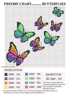 a cross stitch pattern with butterflies on it