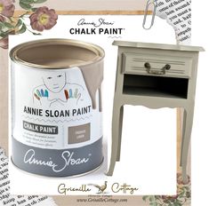 an image of a paint can with the words annie sloan paint on it next to a small table