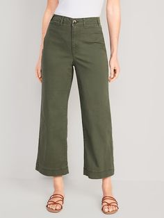 High-Waisted Wide-Leg Cropped Chino Pants for Women | Old Navy Fresh Crop, Cropped Chinos, Cropped Wide Leg Pants, Pants Green, Wide Leg Cropped Pants, Navy Green, Chino Pants, Old Navy Women, Navy Pants