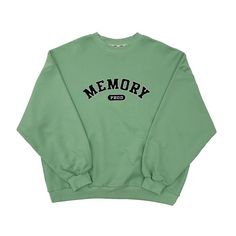 PROD Memory Letters Embroidered Design Available in Honeydew Green 100% Cotton Loose Fit Casual Green Sweater With Embroidered Graphics, Green Long Sleeve Sweatshirt With Letter Embroidery, Green Crew Neck Top With Letter Embroidery, Green Long Sleeve Sweatshirt With Embroidered Graphics, Green Casual Sweatshirt With Embroidered Text, Green College Top With Letter Embroidery, Casual Green Sweatshirt With Embroidered Text, College Green Top With Embroidered Text, Green Letter Embroidery Top For College