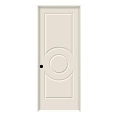 a white door with an oval design on the front and side panel, isolated against a white background