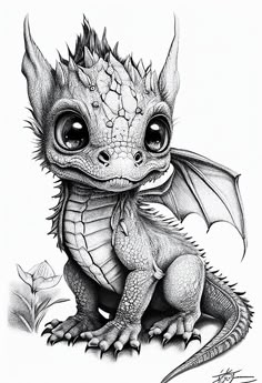 Little dragon drawn with a simple pencil on paper. AI Generated stock images Easy Dragon Drawings, Cute Monsters Drawings, Dragon Tattoo Art, Dragon Sketch, Fantasy Drawings, White Drawing, Little Dragon