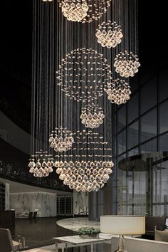 Multi-Balls Chrome Crystal Chandelier - SamuLighting Duplex Villa, Hallway Staircase, Entryway Chandelier, Types Of Ceilings, High Ceiling Living Room, Designer Lights, Foyer Chandelier, Staircase Chandelier, Pendant Ceiling Lamp