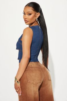 Available In Dark Wash. Denim Top Sleeveless High Neck Cut Out Details Back Zipper Closure Cropped Stretch Self: 65% Cotton 33% Polyester 2% Spandex Imported | Better Than Your Next Denim Top in Dark Wash size 2X by Fashion Nova