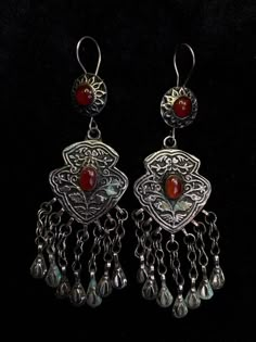 Handmade Vintage Old Silver Kochi Earrings It's Tribal Kochi Earrings With Red Agate Stone It's Totally Handmade EarringsMaterial SilverGemstone Agate Stone