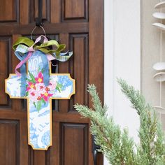 Blue Chinoiserie Cross Door Hanger - TheMississippiGiftCompany.com Chinoiserie Door Hanger, Cross Door Hangers, Door Hanger Ideas, Burlap Door, Blue Chinoiserie, Hanger Ideas, Buyable Pins, Cross Art, Chinoiserie Chic