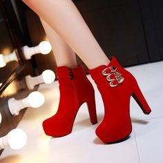 In stock and ready to ship within 24 hours. This is a high quality item. It will be packaged well and ship to you safe and fast. ✨ Product Description: Material: Suede Platform:about 3.5cm Heel height:about 12cm ♥ Buying 2 or more items automatically saves you money on shipping fees. We p High Heels Ankle Boots, Red Ankle Boots, Suede High Heels, Womens Stilettos, Womens Fashion Inspiration, High Heel Boots Ankle, Red High, Wedding Heels, Platform High Heels