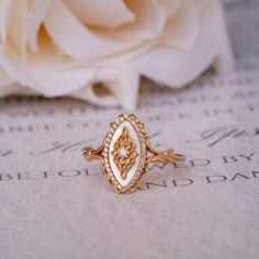 Mother Of Pearl Ring 18k Gold Plated Victorian Style Delicate Shell Ring , Vintage Look Anniversary Ring Unique Birthday Promise Gift For Her Makes A Great Little Mother Of Pearl Ring, Fairy Ring, Pearl Engagement Ring, Cute Engagement Rings, Unique Birthday, Shell Ring, Dream Engagement Rings, Wedding Rings Vintage, Jewelry Lookbook