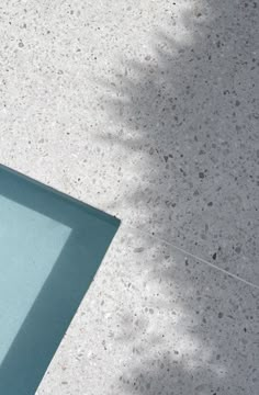 the shadow of a person holding a cell phone in their hand and walking on concrete