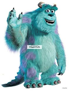 an image of a blue monster with horns and claws on it's head holding his hand up