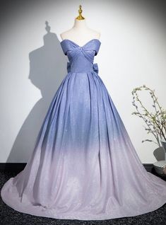 Ball Gown Blue Off the Shoulder Bow Prom Dress Prom Dresses Burgundy, Purple Gown, Hot Prom Dress, Beautiful Gradient, Champagne Prom Dress, Green Homecoming Dresses, Blue Dress Formal, Homecoming Dresses Tight, Purple Prom Dress