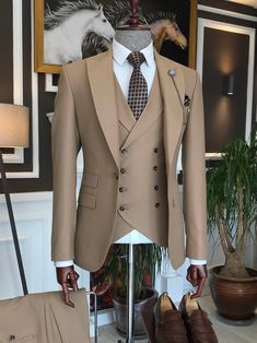 Bespoke Suits Men, Off White Suit Men Wedding, Luxury Beige Tuxedo Three-piece Suit, Mens Suits Style Modern Classy, Elegant Beige Three-piece Suit, Luxury Brown Single Breasted Three-piece Suit, Beige Three-piece Suit With Notch Lapel, Luxury Beige Three-piece Suit With Notch Lapel, Tweed Jacket Outfit